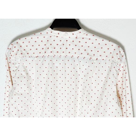 Helmut Lang Womens Button Cotton Up Blouse Cream White Stripe Red Fil Coupe Dots - Picture 2 of 11